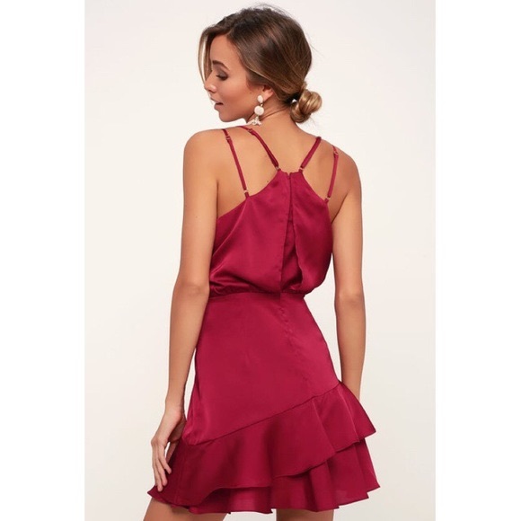 LULUS Red Satin Ruffle Mini Dress - Picture 2 of 10
